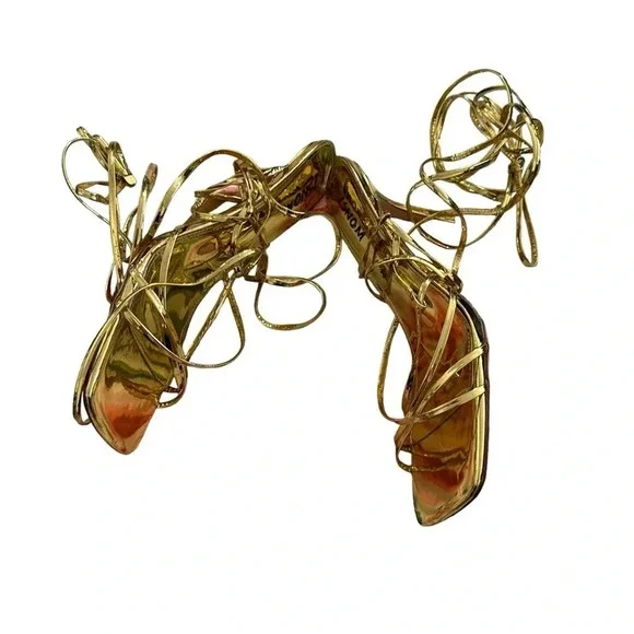 ISNOM Lace Up Heels Sandals for Women, Square Toe, Open Toe size 10 - Picture 2 of 6